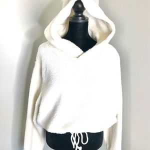 Women’s Extra Large Ivory Hooded Crop Fit Fleece Pullover